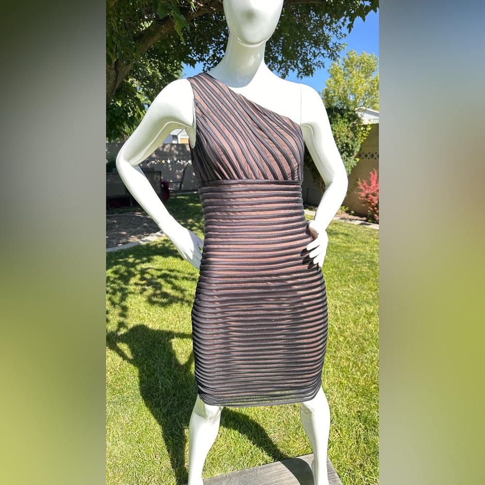 JS Collections Brown Ruched One Shoulder Cocktail Dress